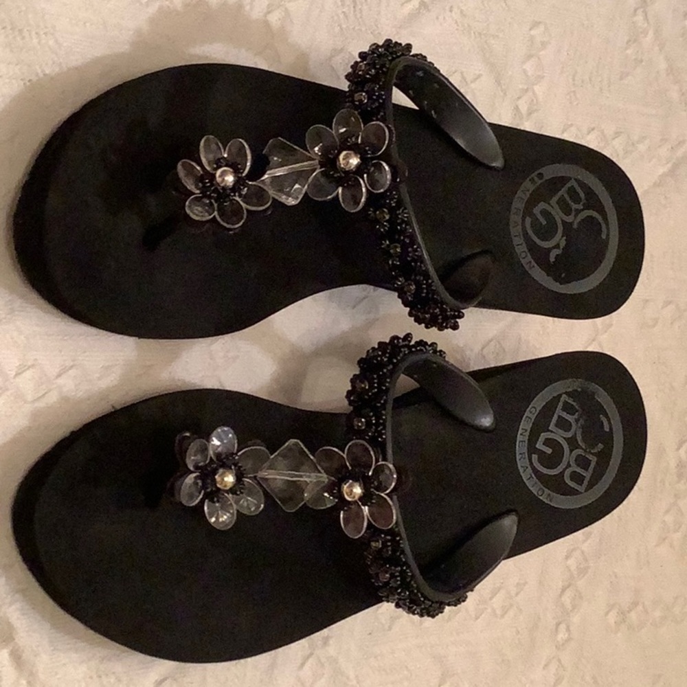BCBG Generation Embellished Wedge Sandals in Black